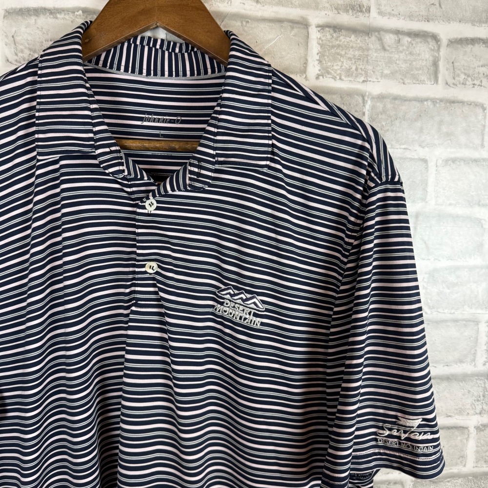 Johnnie-O Mens Large Desert Mountain Seven Striped Performance Polo Shirt Navy